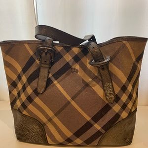 Burberry Shimmer Check Tote Bag Metallic